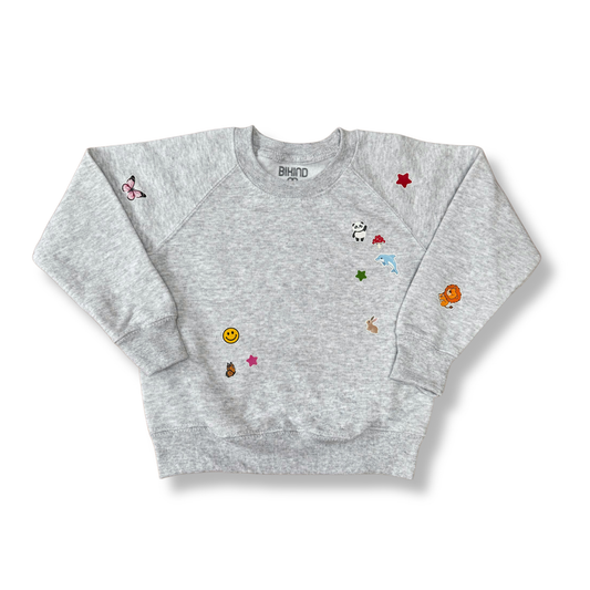 Heather Grey Sweat-Shirt KIDS with Printed Stickers!