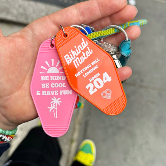 Double Sided Motel Keyring Pink