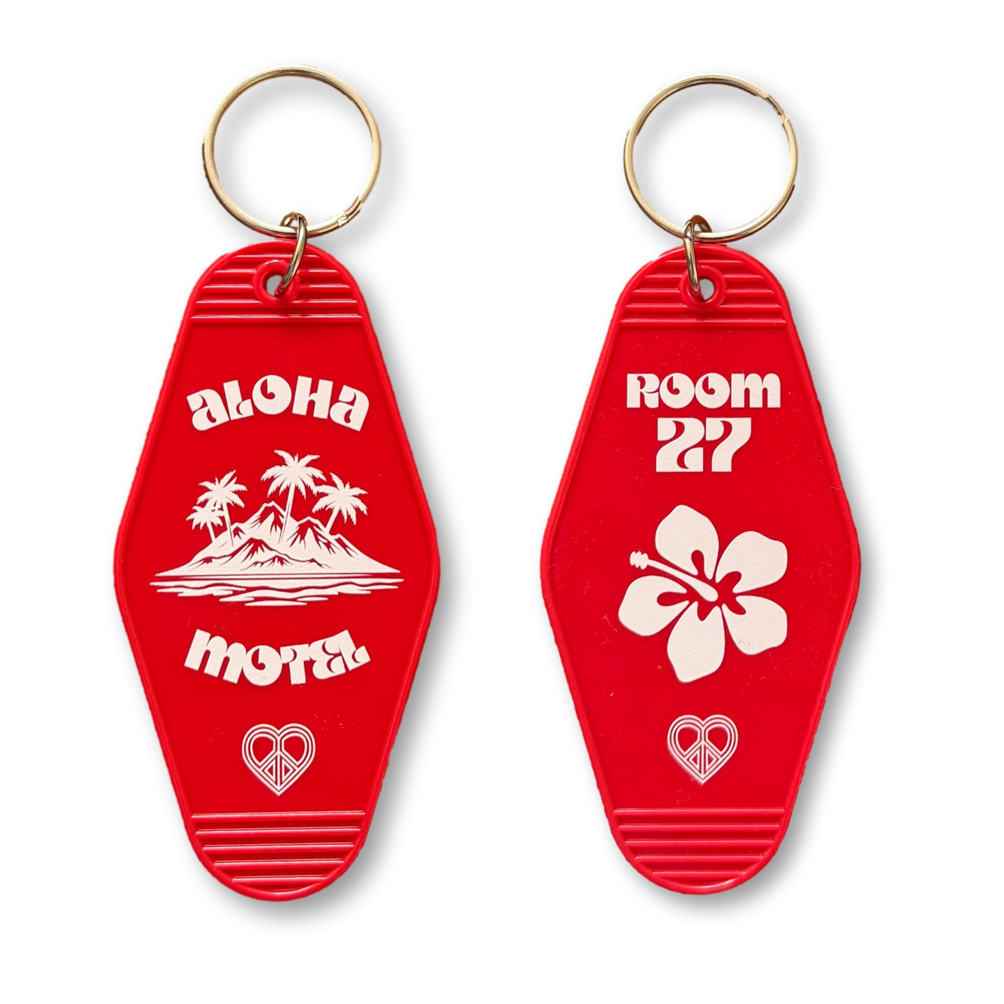 Double Sided Motel Keyring Red