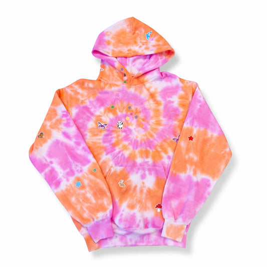 JAIPUR Tie Dye Hoodie with Printed Stickers ! Size S