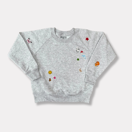 Heather Grey Sweat-Shirt KIDS with Printed Stickers!
